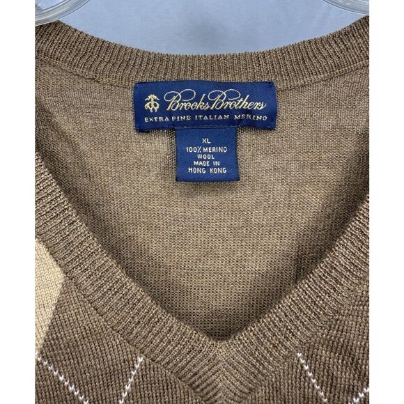 Brooks Brothers‎ XL Argyle Sweater Vest 100% Merino Wool Brown Red Beige Diamond - Picture 2 of 6